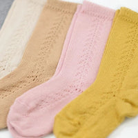 ウォームコットンニーソックスサイドオープンワーク（WARMCOTTONKNEESOCKSWITHSIDEOPENWORK）6ヶ月-12ヶ月