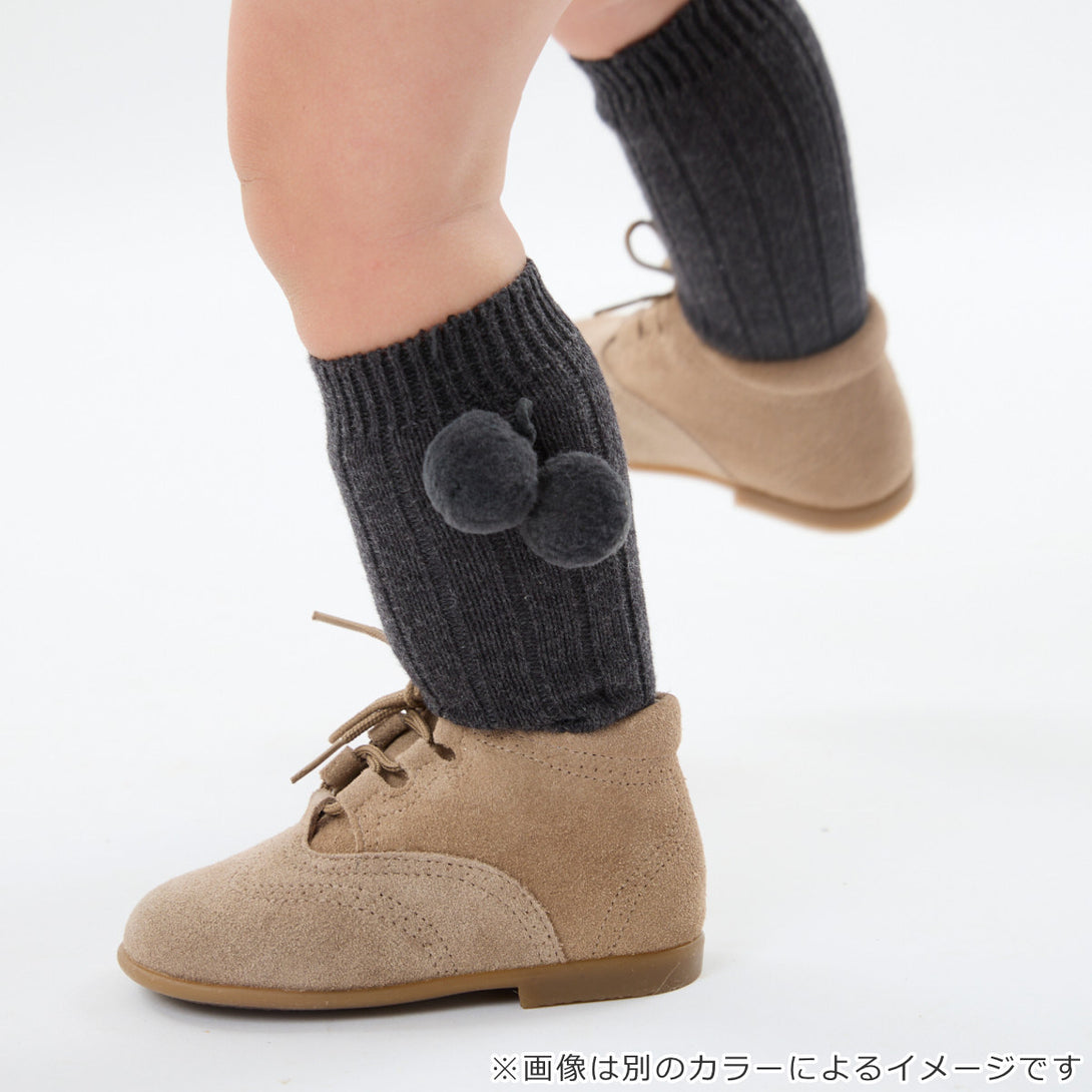 ポンポン付きウォームコットンリブニーハイソックス9.5～13.5cm