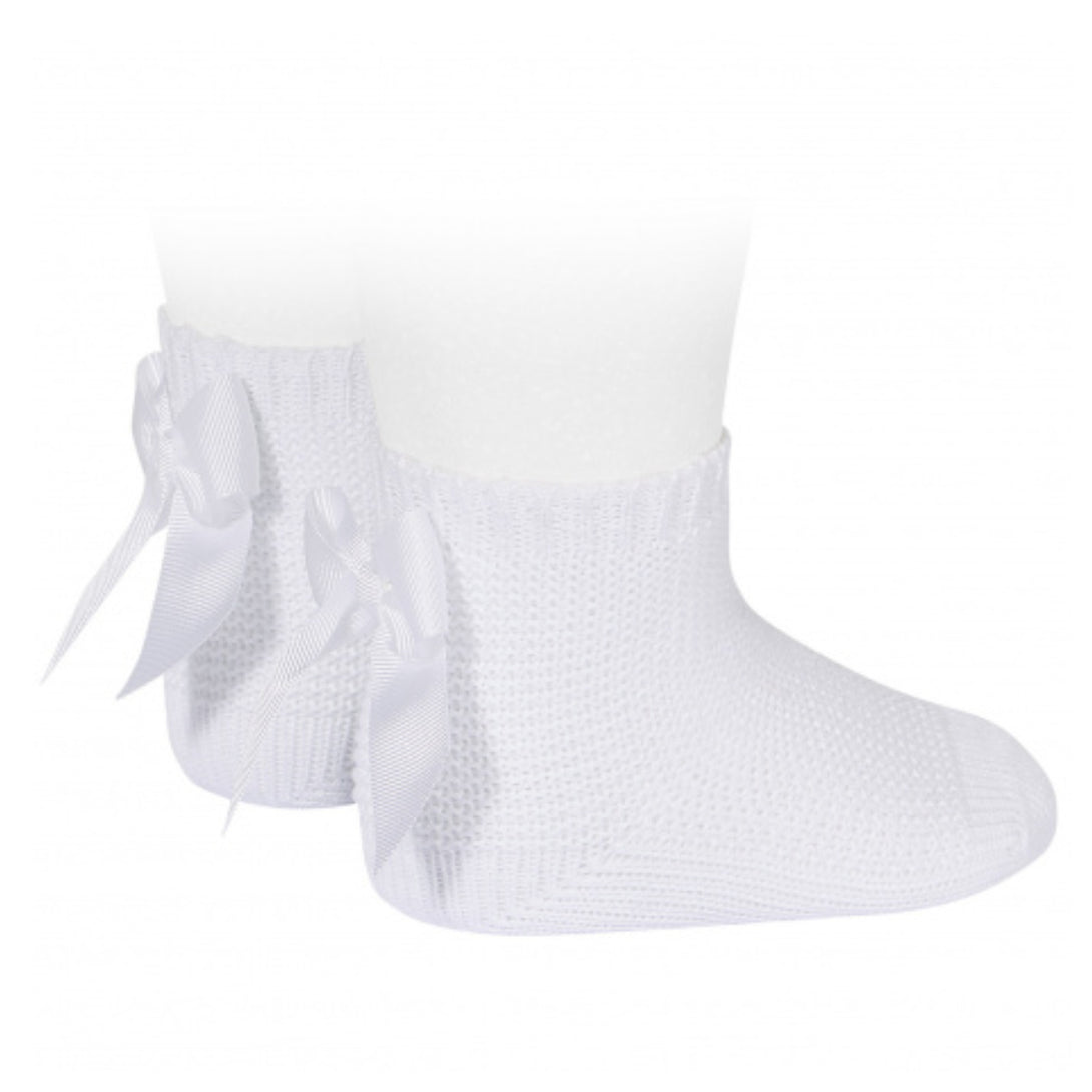 ガーターステッチ ショート ソックス（リボン付 ）（Garter stitch short socks with bow） 1歳半～2歳