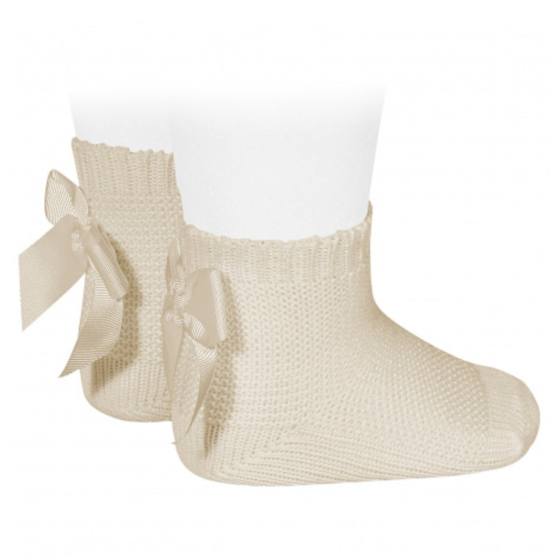ガーターステッチ ショート ソックス（リボン付 ）（Garter stitch short socks with bow） 1歳半～2歳
