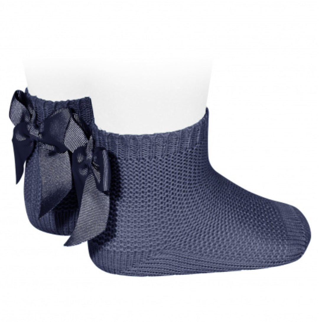 ガーターステッチ ショート ソックス（リボン付 ）（Garter stitch short socks with bow） 1歳半～2歳