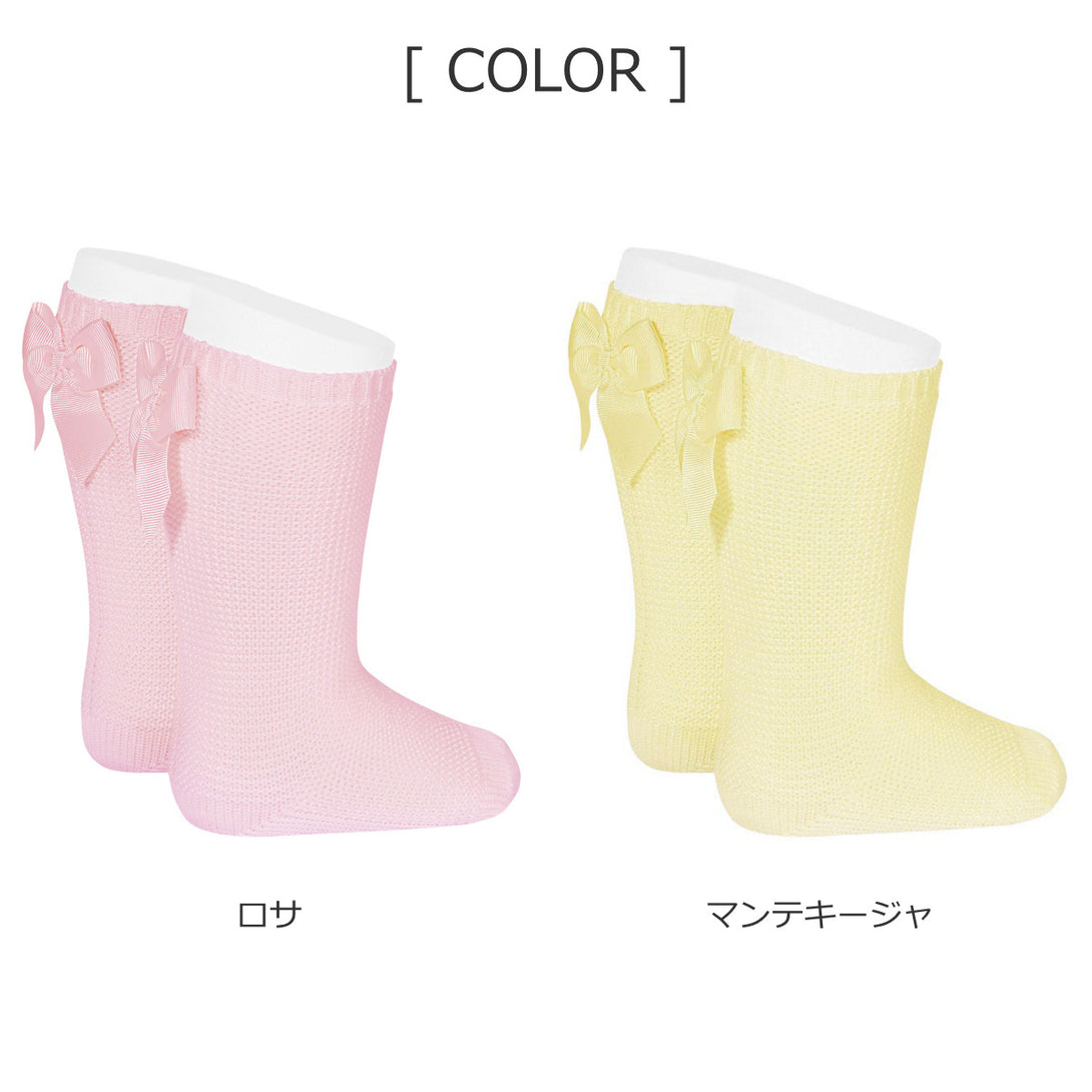 リボン付きガーターステッチニーハイソックス6ヶ月～2歳