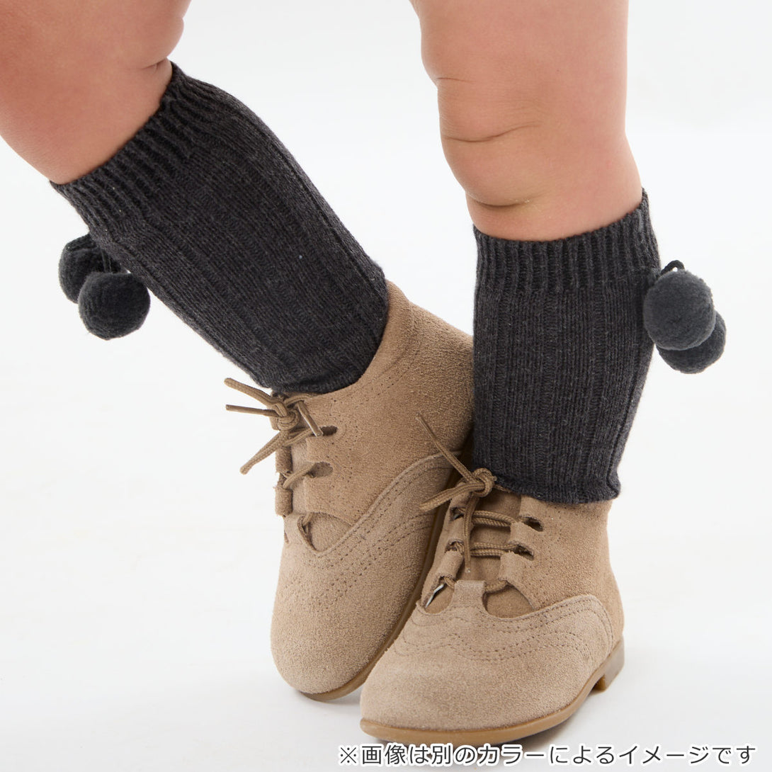 ポンポン付きウォームコットンリブニーソックス14.5～19.5cm