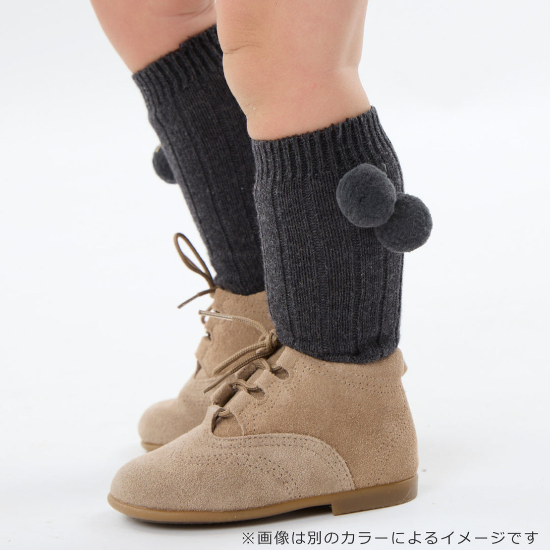 ポンポン付きウォームコットンリブニーソックス14.5～19.5cm