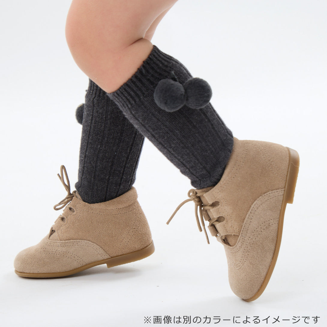 ポンポン付きウォームコットンリブニーソックス14.5～19.5cm